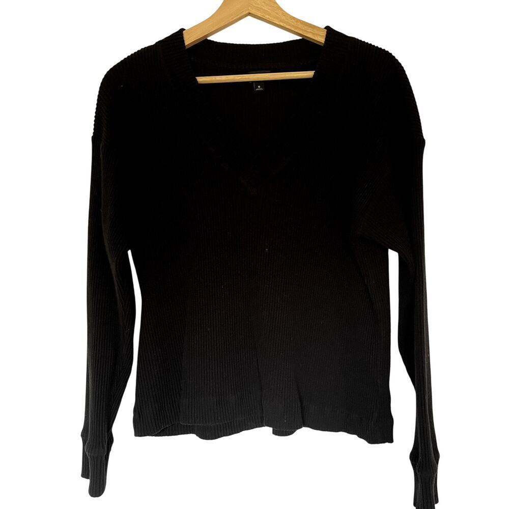 Gap Body black v-neck ribbed knit sweater‎ pullover women's size small cotton
